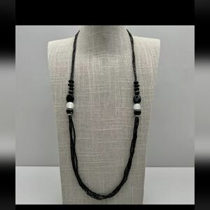 NY Necklace Modern Edgy Night Out Black White Beaded Long Layered Strands 24"